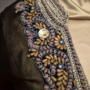 100% Silk Beaded Sheer Luxury Black Blouse